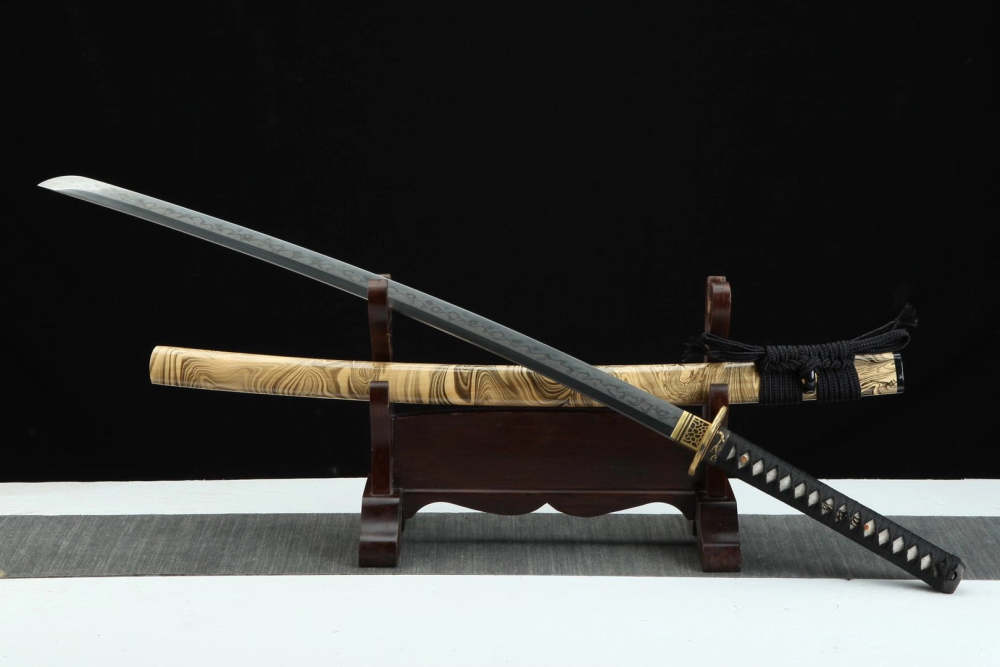 T10 High Carbon Steel Clay Tempered With Hamon Yellow Rock Katana Sword,Real Handmade Japanese Samurai Sword Full Tang