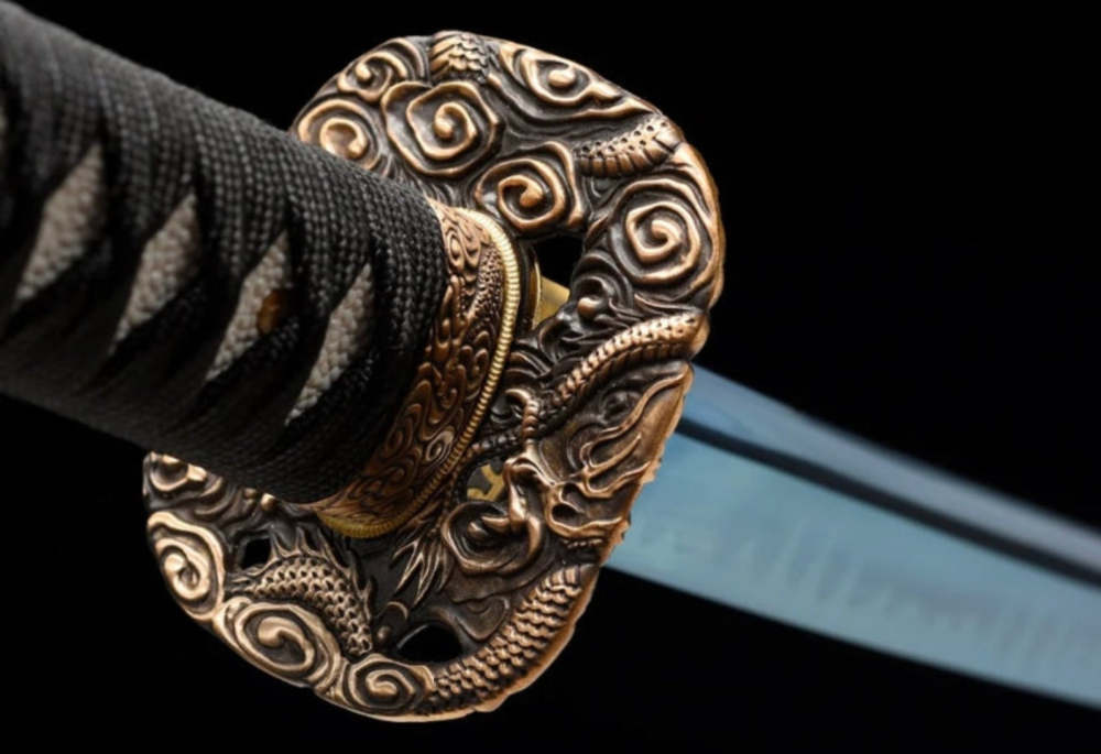 T10 High Carbon Steel Clay Tempered With Hamon Light Blue Katana Sword,Real Handmade Japanese Samurai Sword Full Tang