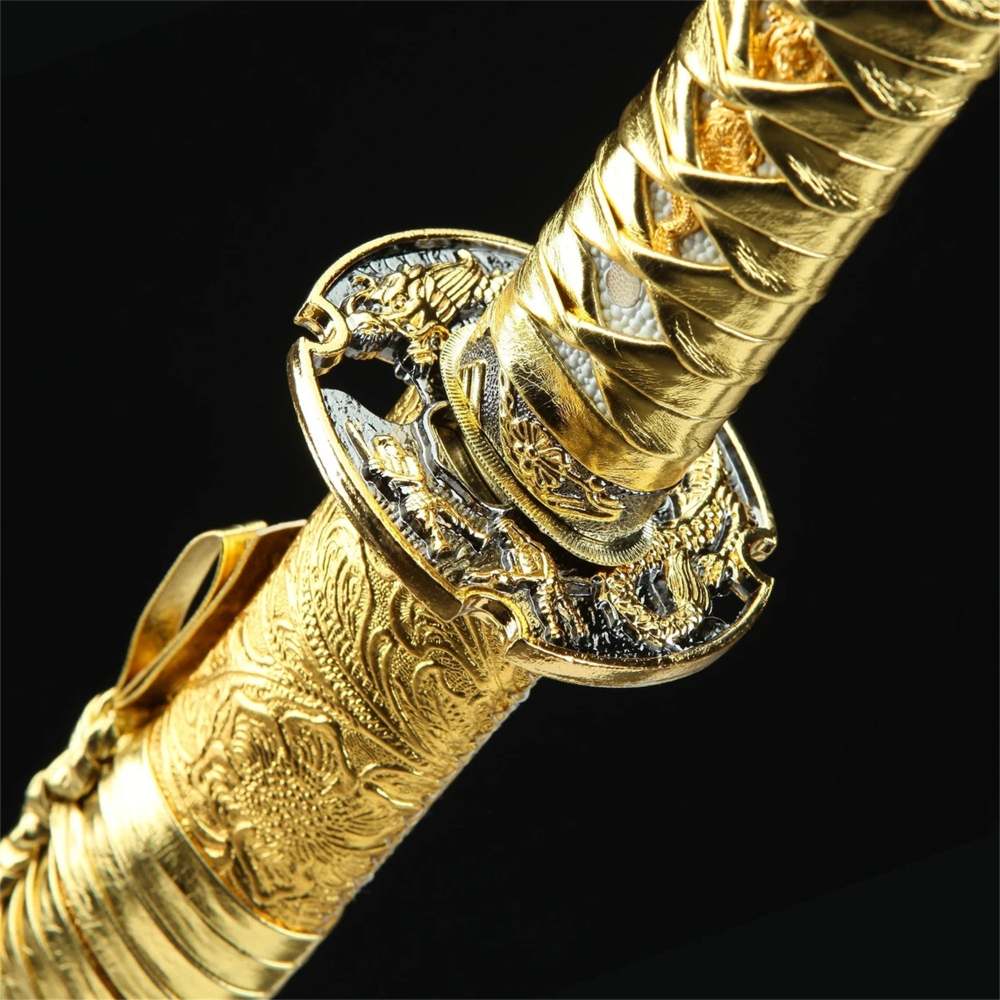 Golden Blade Dragon Katana Sword Real Handmade Japanese Samurai Sword High manganese steel Full Tang