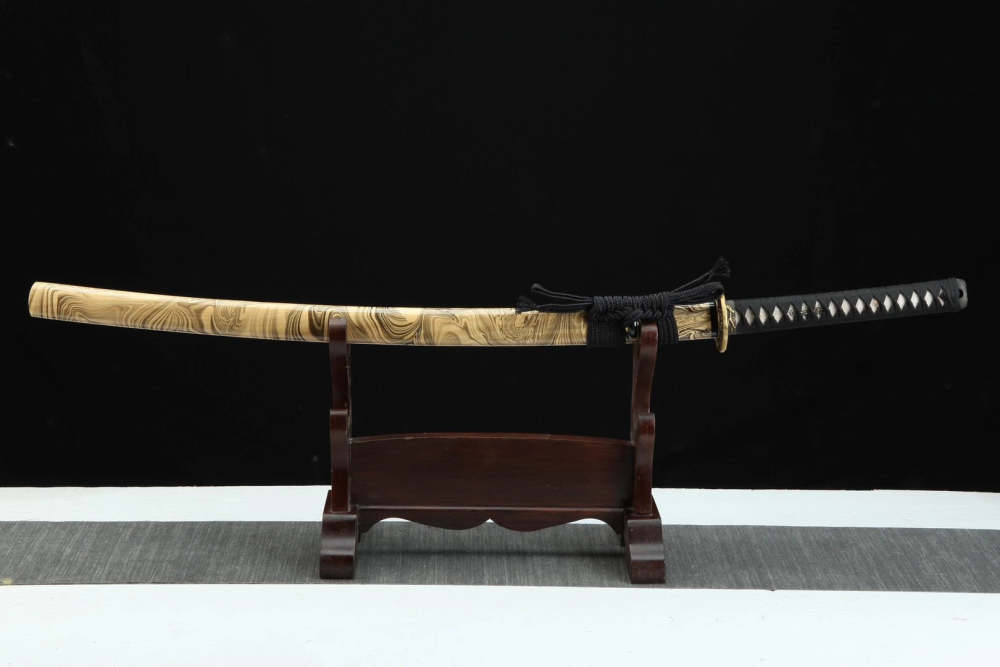 T10 High Carbon Steel Clay Tempered With Hamon Yellow Rock Katana Sword,Real Handmade Japanese Samurai Sword Full Tang