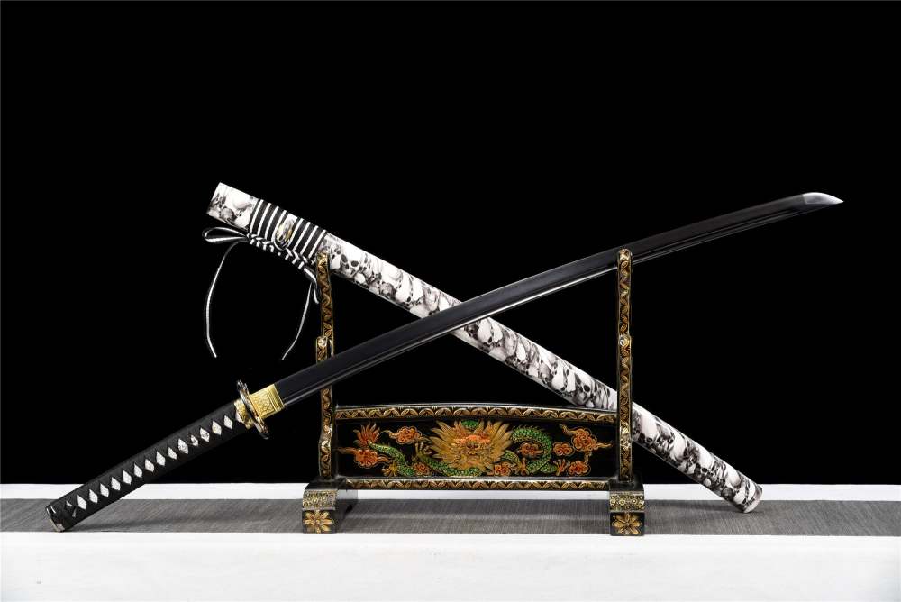 Handmade Black Blade Katana Sword -Hyakkiyakou Real Japanese Samurai Sword 1060 High Carbon Steel Full Tang
