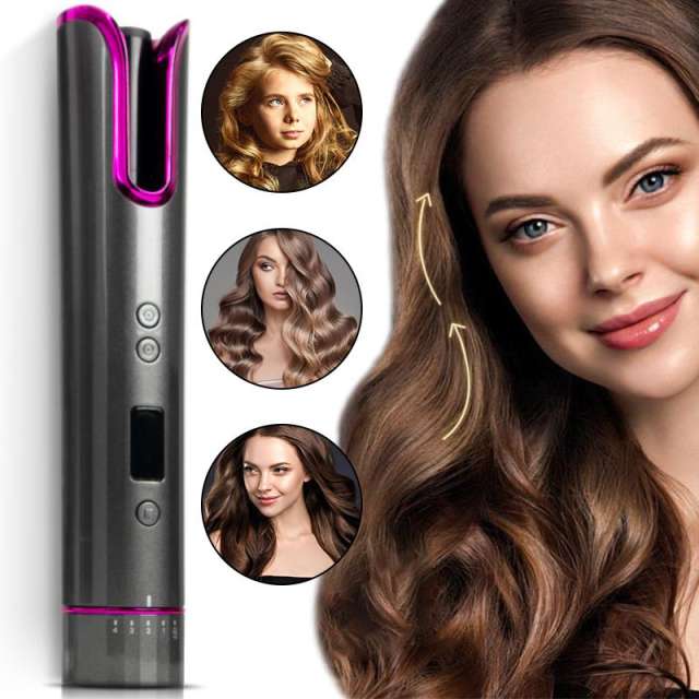 Cordless Automatic Rotating Hair Curler USB Rechargeable Curling Iron LED Display Temperature Adjustable styling tool Wave Styer