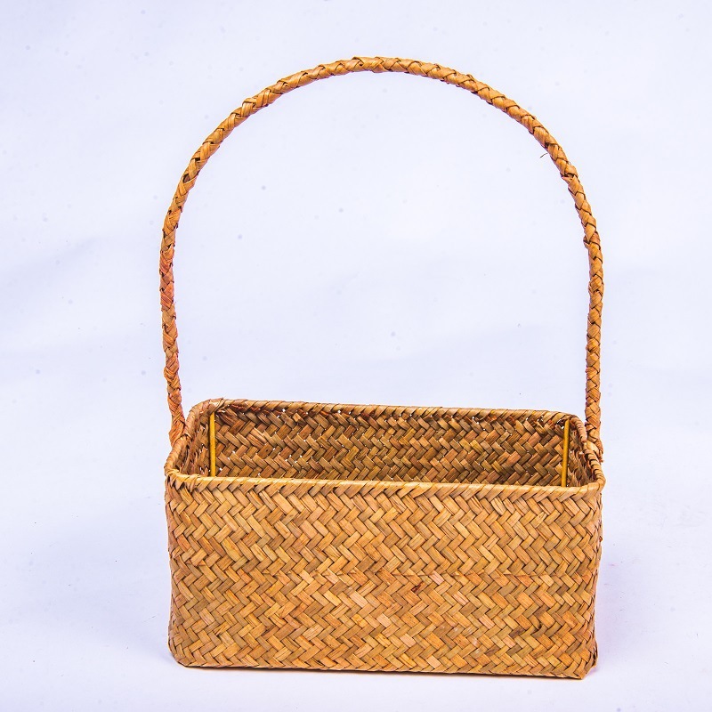 Custom Size Seagrass Woven Handle Storage Plant Basket Woven Pot Empty Hanging Baskets For Flowers Picnic
