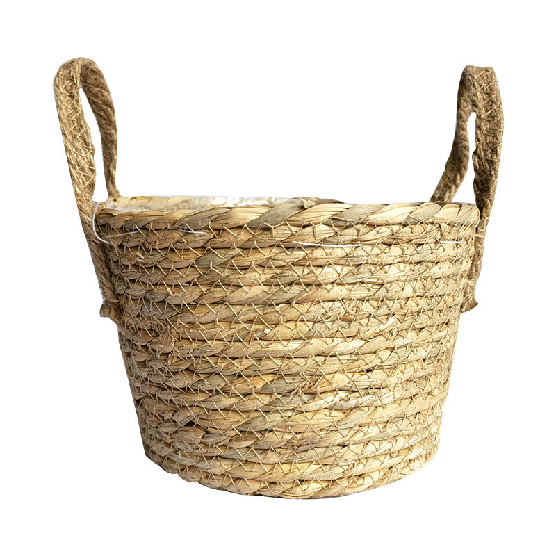 Water Hyacinth Grass Woven Amazon Storage Sundries Plant Laundry Cotton Rope Basket With Handles