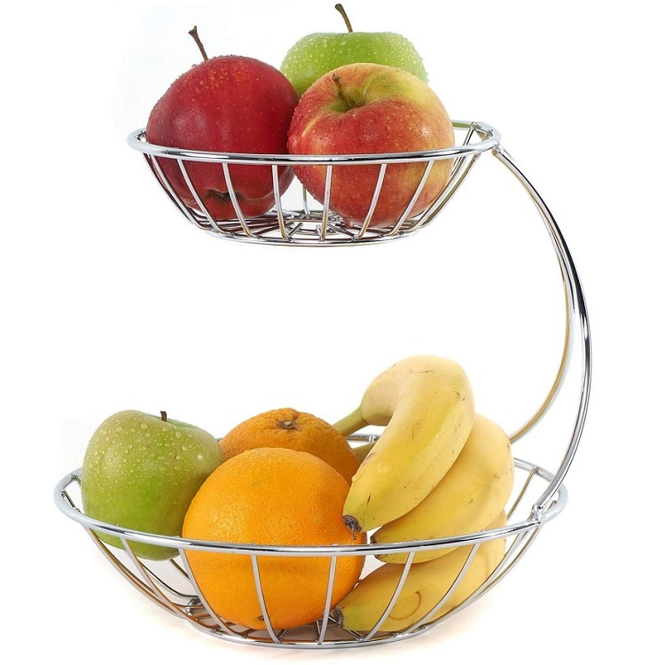 Home Modern Kitchen Fruit Bowl Wire Basket Round Iron Storage Food Organizer Holder Metal Wire Fruit Basket Metal