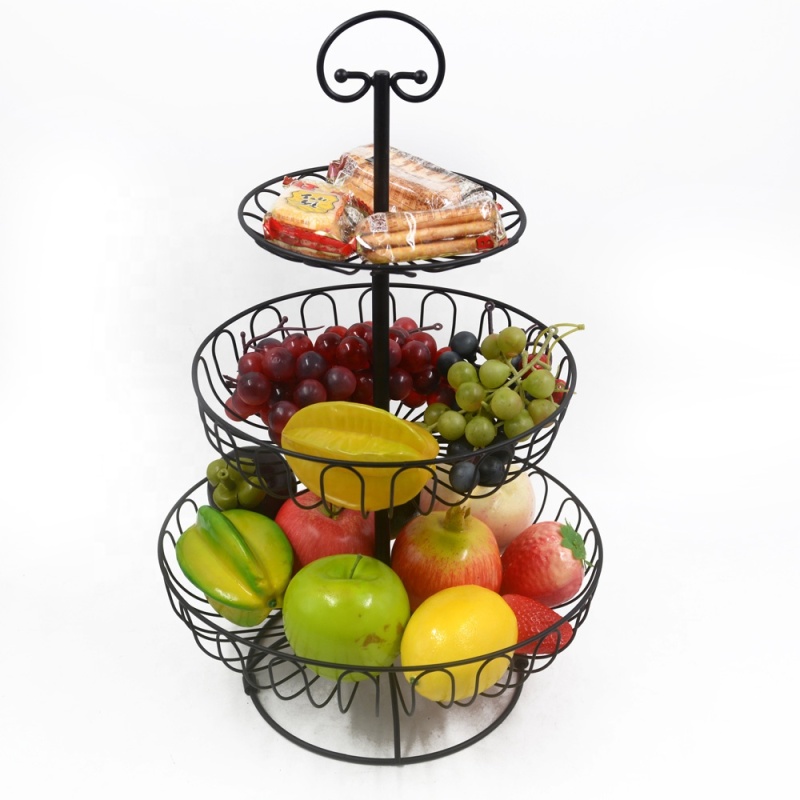 Huangtu black 3 tier wire fruit basket&snacks basket wholesale