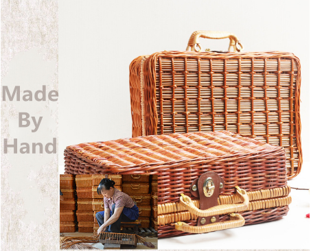 Korean Style Women Cosmetic Bag Natural Handmade Rattan Handbag