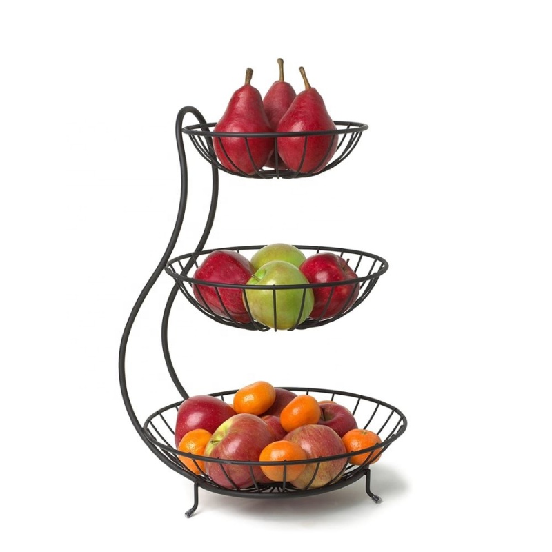 Stacked 3-Tier Bowls Dining Table Kitchen Counter Organizer Modern Fruit Basket Stand Black
