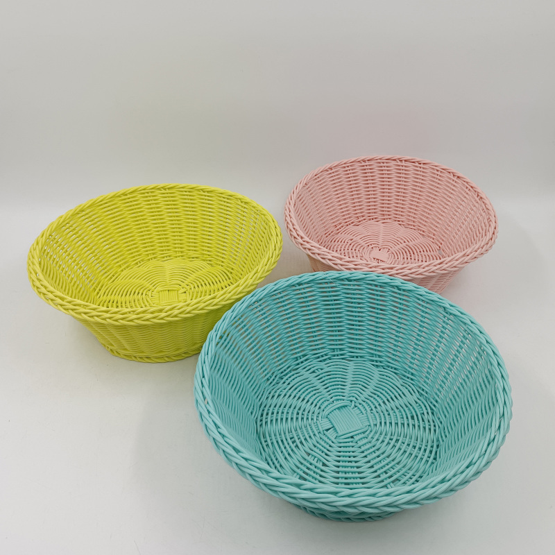 cheap colorful handwoven plastic rattan fruit baskets wholesale