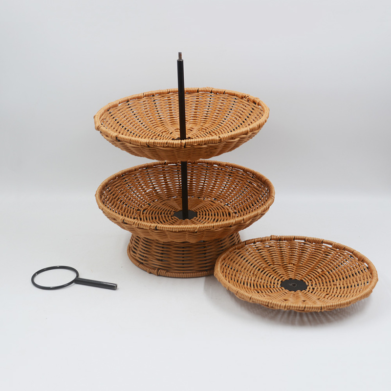 Rattan weaving disassembly three-layer shelf household fruit bread snack storage basket picnic basket