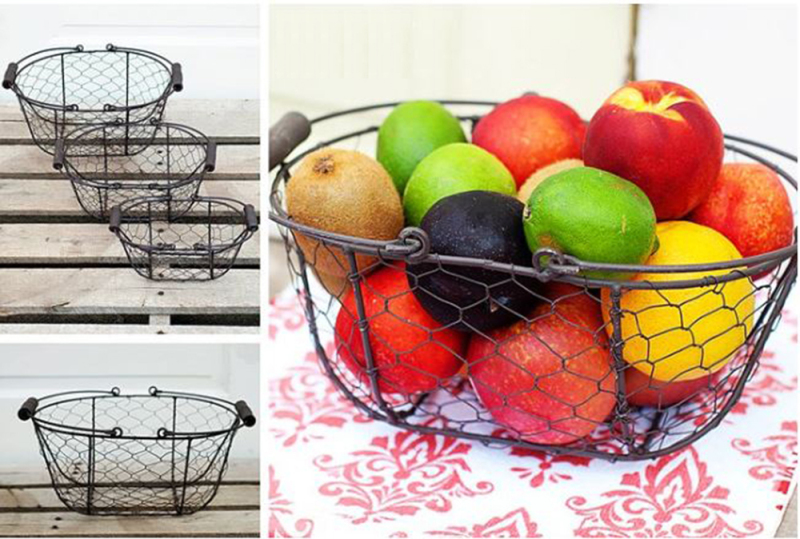 Huangtu Fruit Geometric Fruit Vegetable Wire Basket Metal Bowl Kitchen Storage Desktop Metal Fruit Bowl
