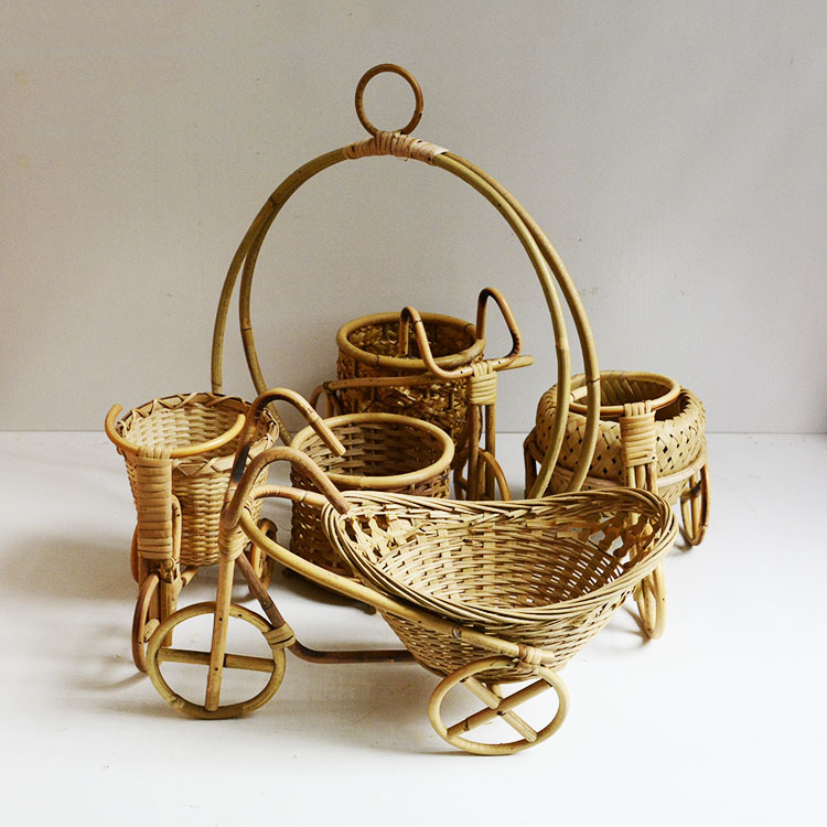 Bicycle Decorative Flower Basket Bamboo Tricycle Bike Design Flower Basket Storage Party Decoration Pots