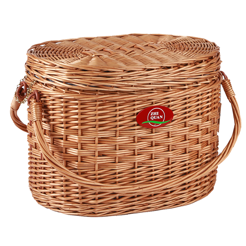 outdoor camping Factory Hot Sell Family oval Folding Double Handle 2 person wicker willow Picnic Basket Set for 2