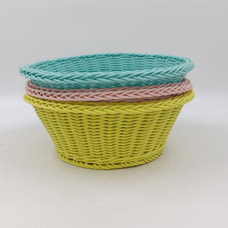cheap colorful handwoven plastic rattan fruit baskets wholesale