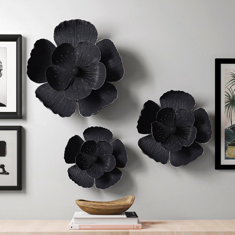 Metal Wall Decor Flower Design Black Powder coated Hand Crafted For Home Decoration Modern Design Adornment For Wall