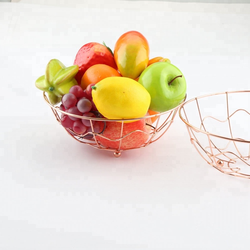 Rose Gold Wire Bread Fruit Basket Storage Holder Decorative Bowl Stand for Vegetables Snacks Large