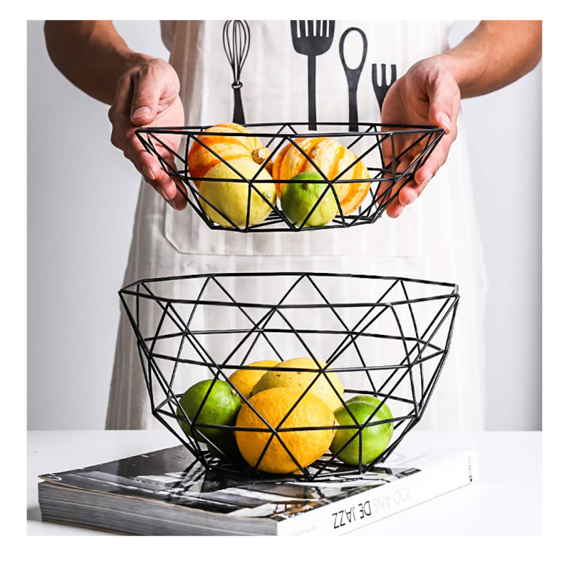 canasta de frutas decorative steel iron silver round wire bread basket iron storage wire fruit iron basket metal fruit basket