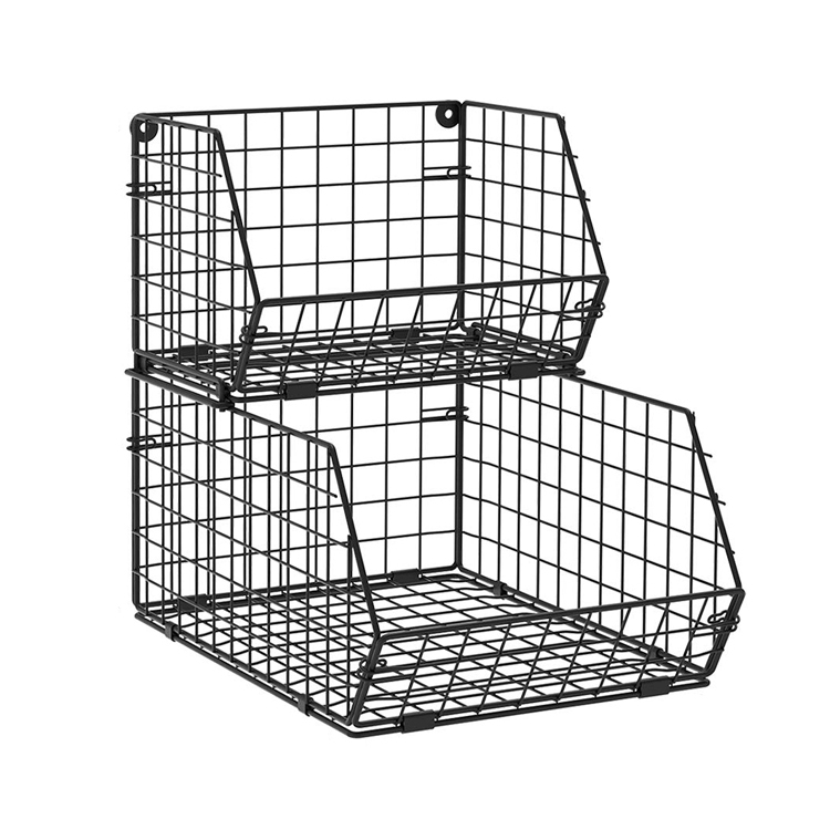 2023 home Fruit Vegetable Basket 2-Tier Wall-mounted Wire Storage Baskets Counter top Detachable Stackable Bin Kitchen