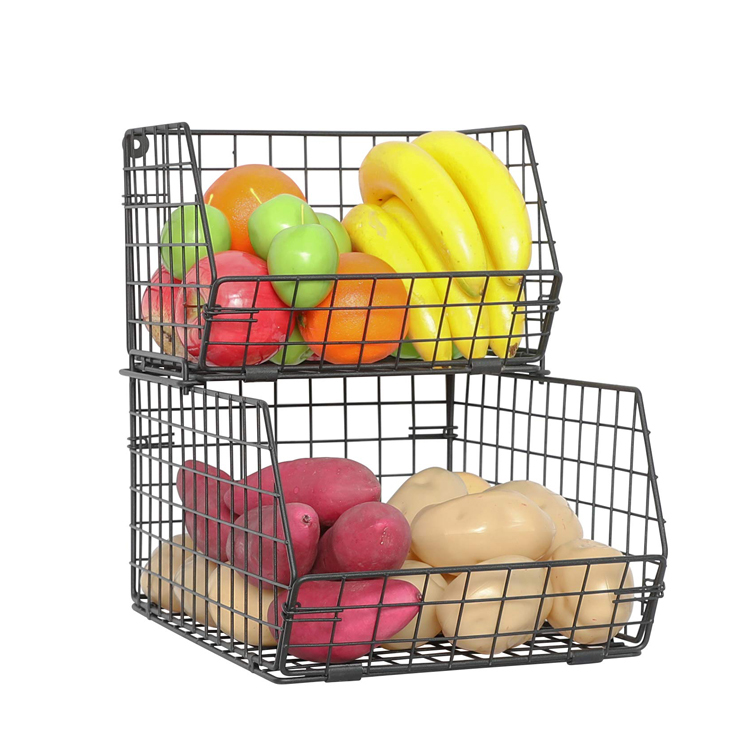 2023 home Fruit Vegetable Basket 2-Tier Wall-mounted Wire Storage Baskets Counter top Detachable Stackable Bin Kitchen