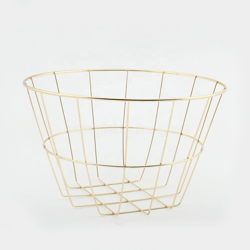 Round desktop gold wire iron metal steel golden basket for storage food bread snacks
