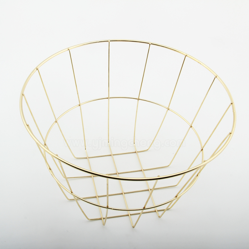 Round desktop gold wire iron metal steel golden basket for storage food bread snacks