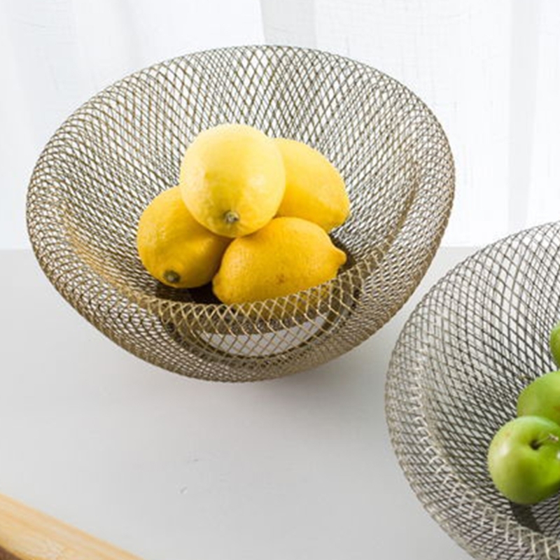 Wholesale wire baskets Designer Custom Round Iron Metal Wire Mesh Fruit Storage Basket Bowl