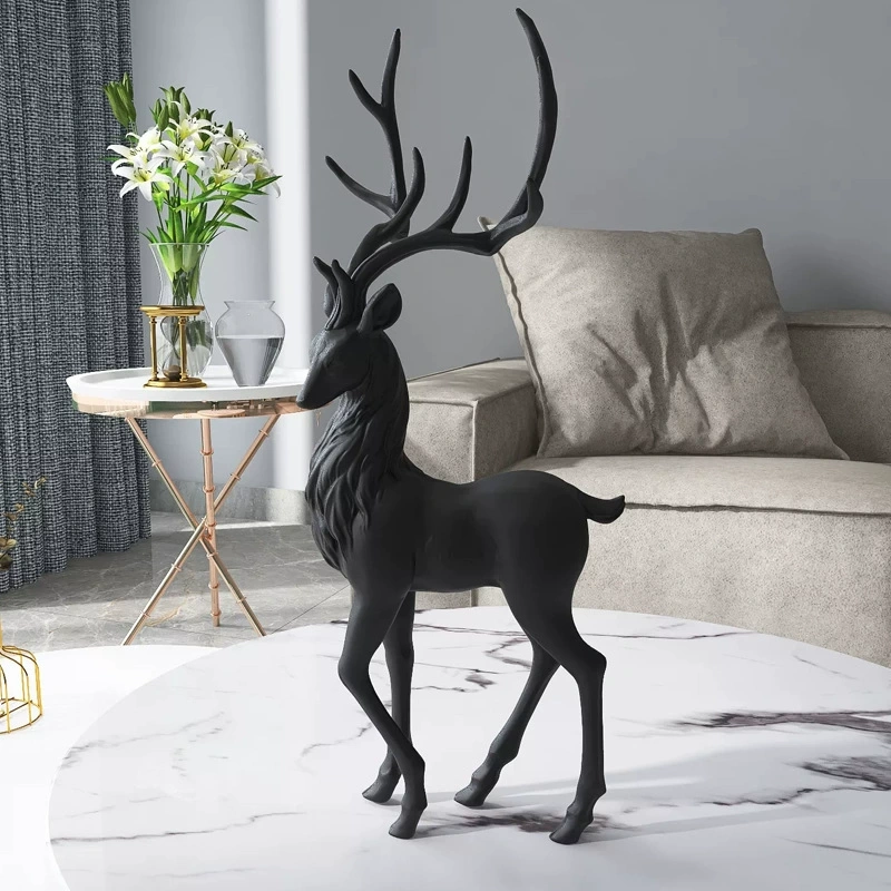 Matt Black Luxury Home Decorative Custom Size Metal Deer Abstract Art Statue Floor Standing & Tables Deer Sculpture