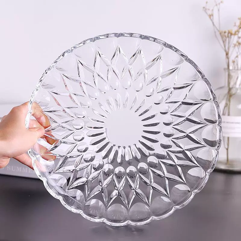 Household glass snack fruit plate large fruit plate Diamond plate glass cold dish Flat plate set Clear plate