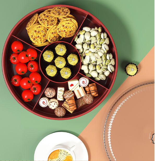 Dry fruit tray light luxury creative food grade double layer fruit tray with lid storage box household nut snack candy dried fruit box