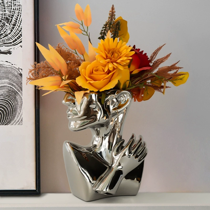 Nordic Ceramics Vase Human Head Abstract Half Body Flower Pot Flower Arrangement Human Face Modern Home Decoration