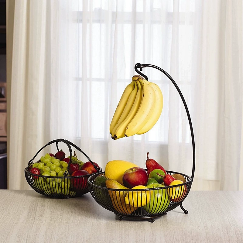 Bronze Black Wire Fruit Tree Bowl with Banana Hanger, fruit vegetable display rack