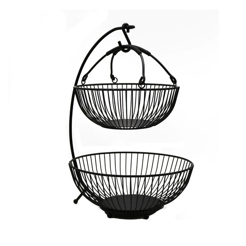 Bronze Black Wire Fruit Tree Bowl with Banana Hanger, fruit vegetable display rack