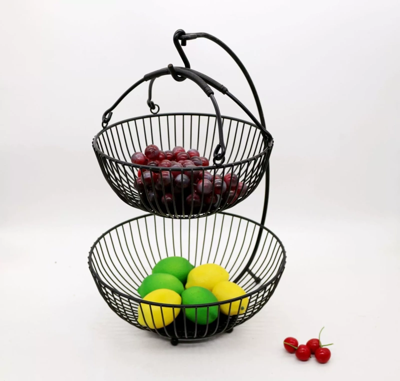 Bronze Black Wire Fruit Tree Bowl with Banana Hanger, fruit vegetable display rack