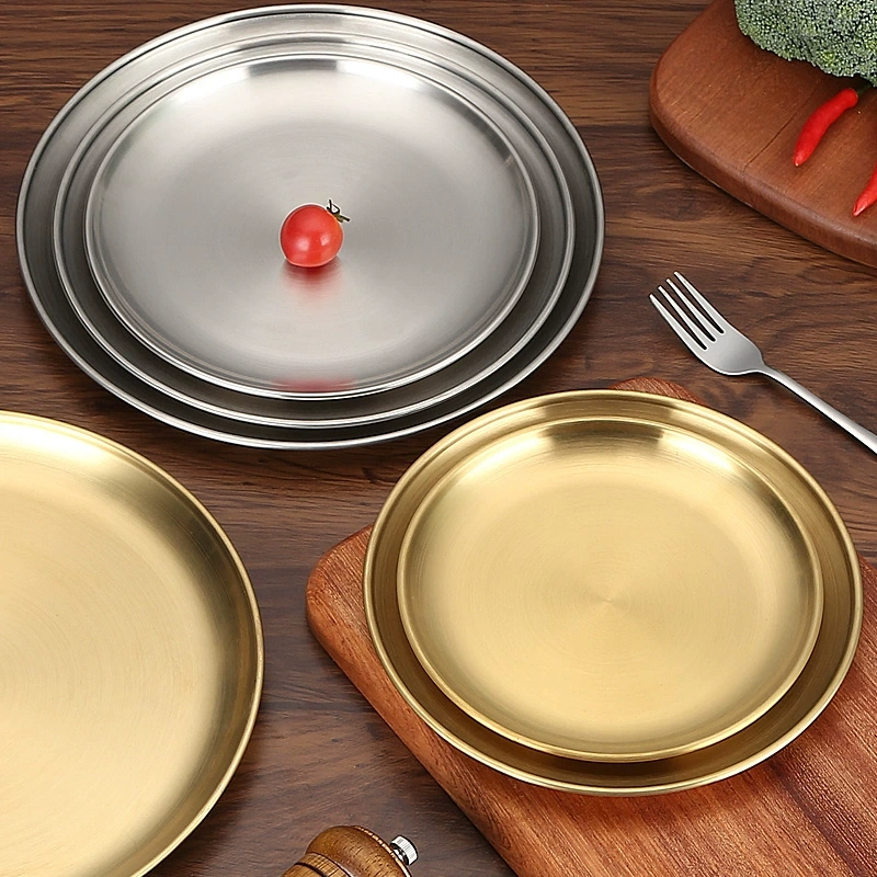 Stainless Steel Dishes Metal Dinner Plate For Camping Serving Furit And Food Plate