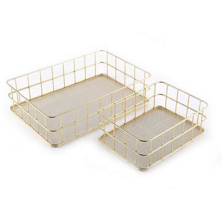 Golden Metal Wire Durable Wall Mounted Storage Basket For Store All Kinds Of Daily