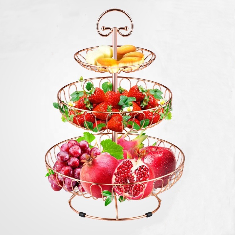 Wire Fruit Basket Holder For Vegetables Snacks Bread Countertop Fruit Storage Basket 3 Tier Iron Fruit Basket Stand