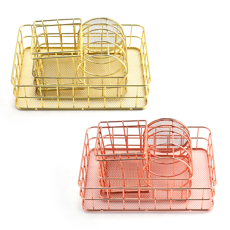 Nordic style rose gold storage basket wrought iron storage basket ins desktop finishing fruit storage basket