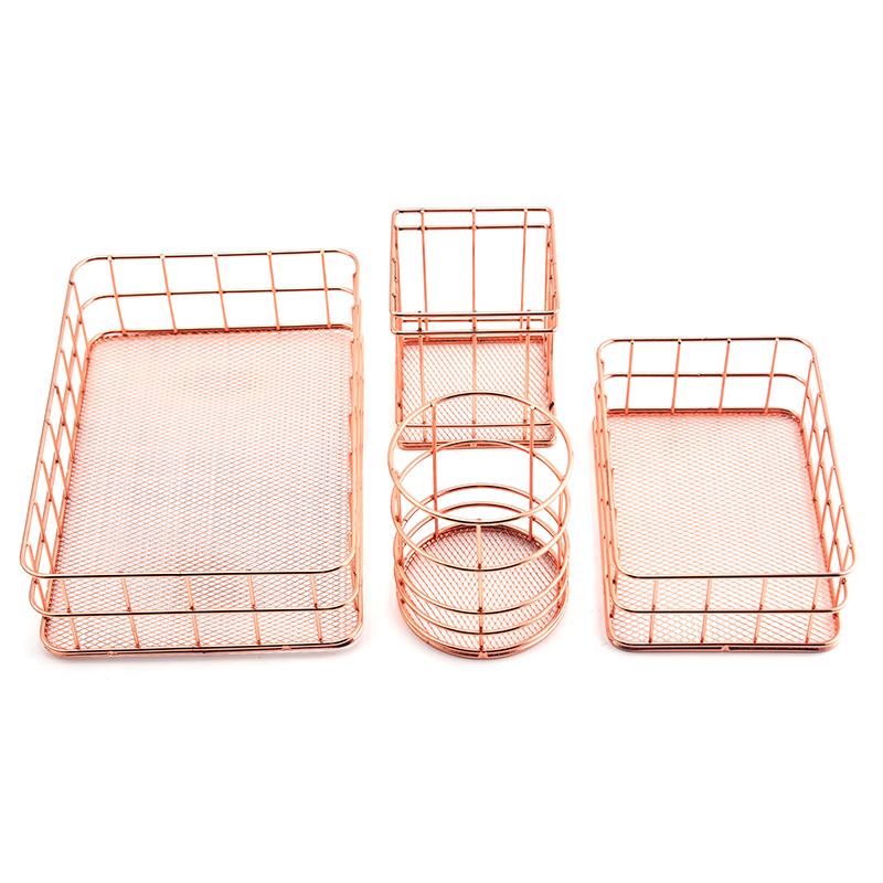 Nordic style rose gold storage basket wrought iron storage basket ins desktop finishing fruit storage basket