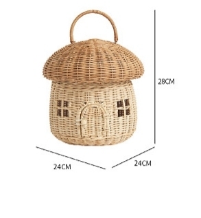 Ins Rattan Woven Handmade Oak Fruit Handheld Bag Mushroom Cartoon Hand Holder Basket for Children Photography Tools