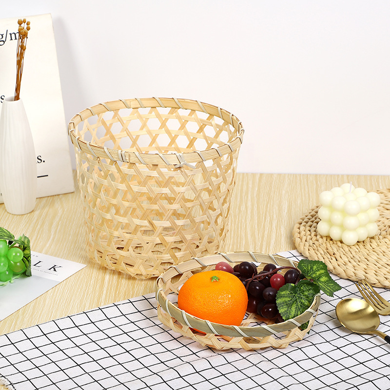 Storage Set Of Flat Square Bamboo Basket Trays For Kitchen &amp; Party Ideal For Storing &amp; Serving Dry Food Fruit Bread Snack
