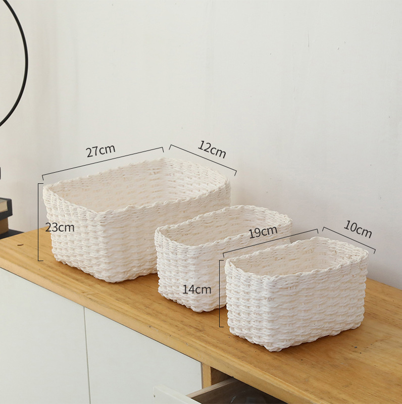 New Design White Weaving Paper Rope Basket Decorative Paper Rope Storage Baskets Square Desktop Paper Rope Basket
