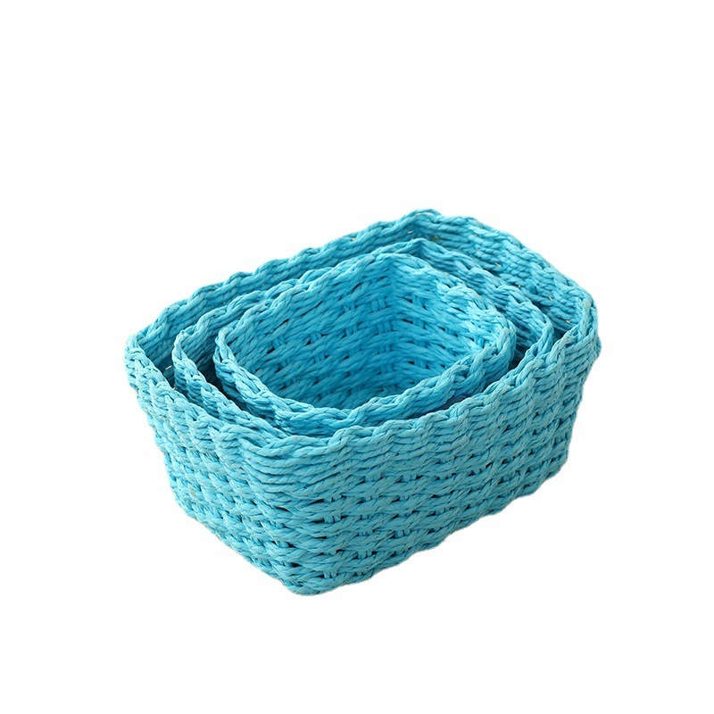 New Design White Weaving Paper Rope Basket Decorative Paper Rope Storage Baskets Square Desktop Paper Rope Basket