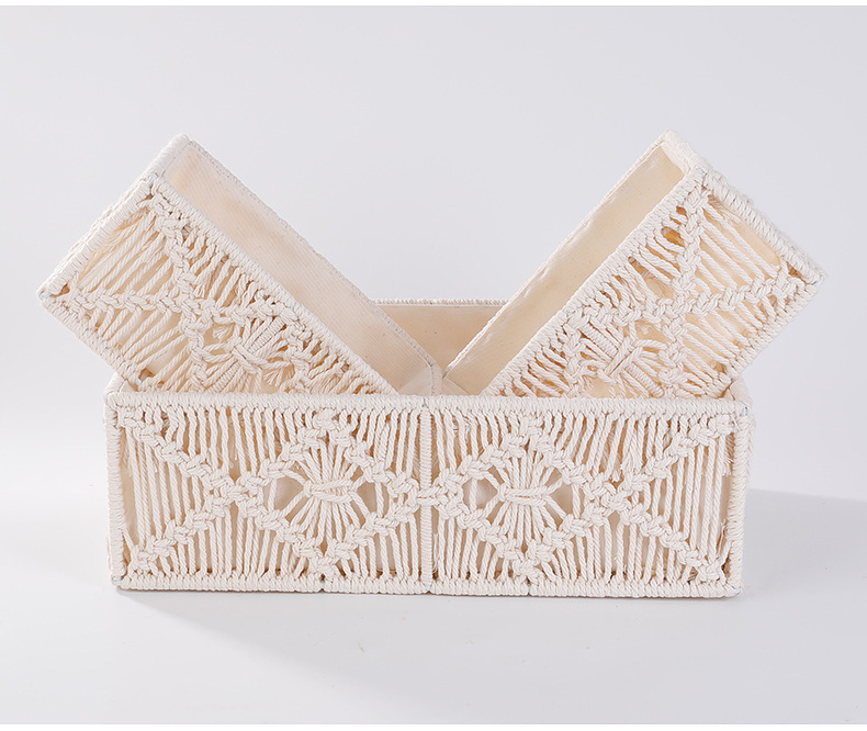 Boho Storage Basket Decor Box Handmade Woven Decorative Countertop Toilet Tank Organizer Macrame Baskets for Bedroom Nursery