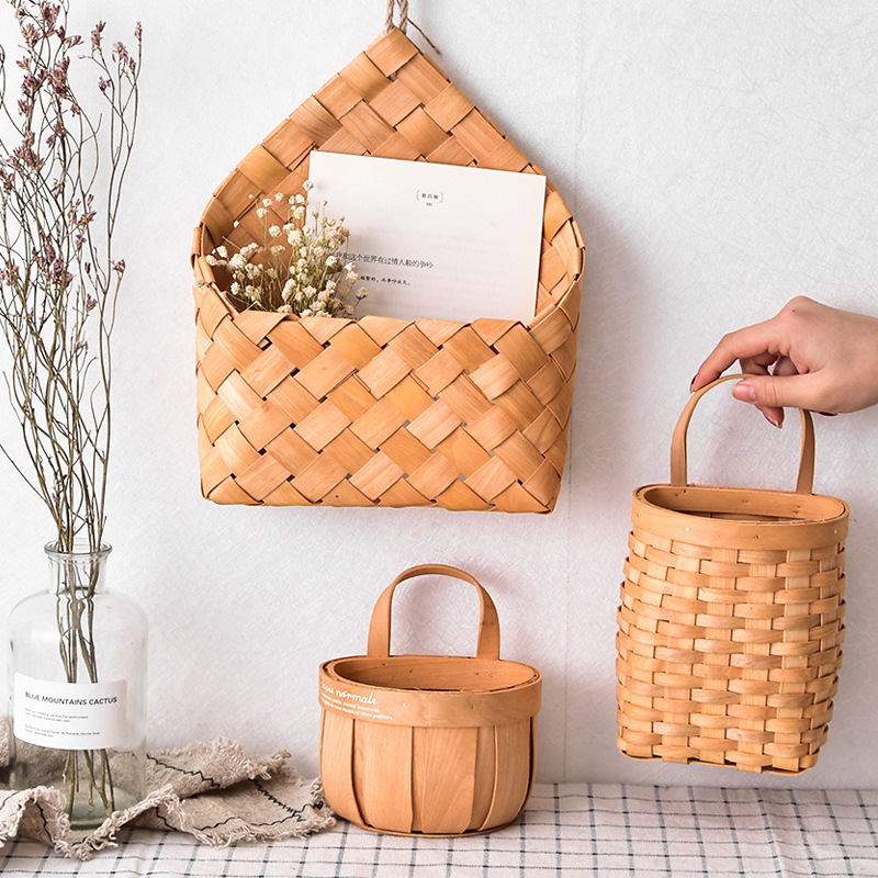 Rattan Sundries Storage Basket Wall Hanging Bamboo Woven Kitchen Woven Seasoning Storage Basket