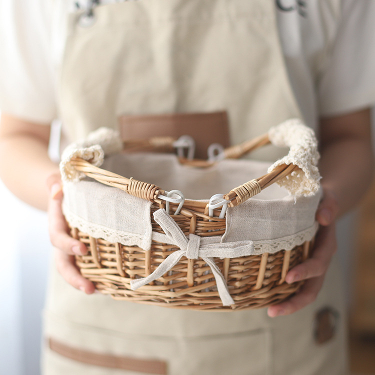 Handmade Willow Woven Weaving Vegetable Picnic Basket Bamboo Rattan Fruit Basket Handheld Shopping Storage Basket