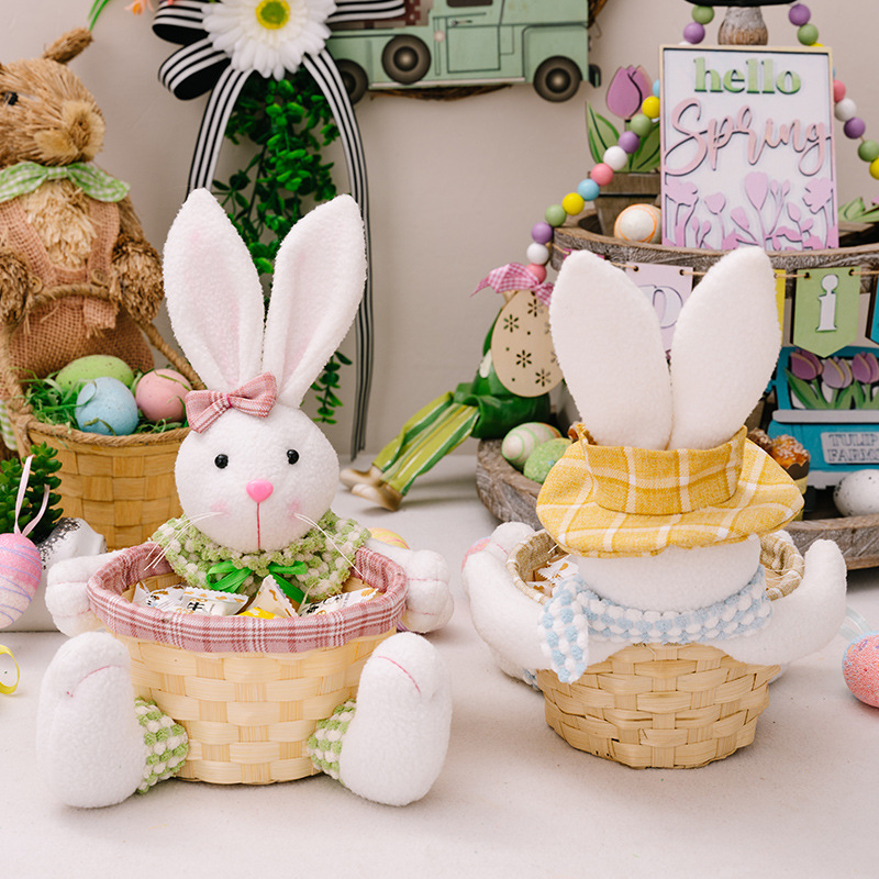 Hot sale Wholesale Eeaster Cute rabbit Dolls Storage Basket Festival Home Desktop Decorations Holiday Easter Gifts