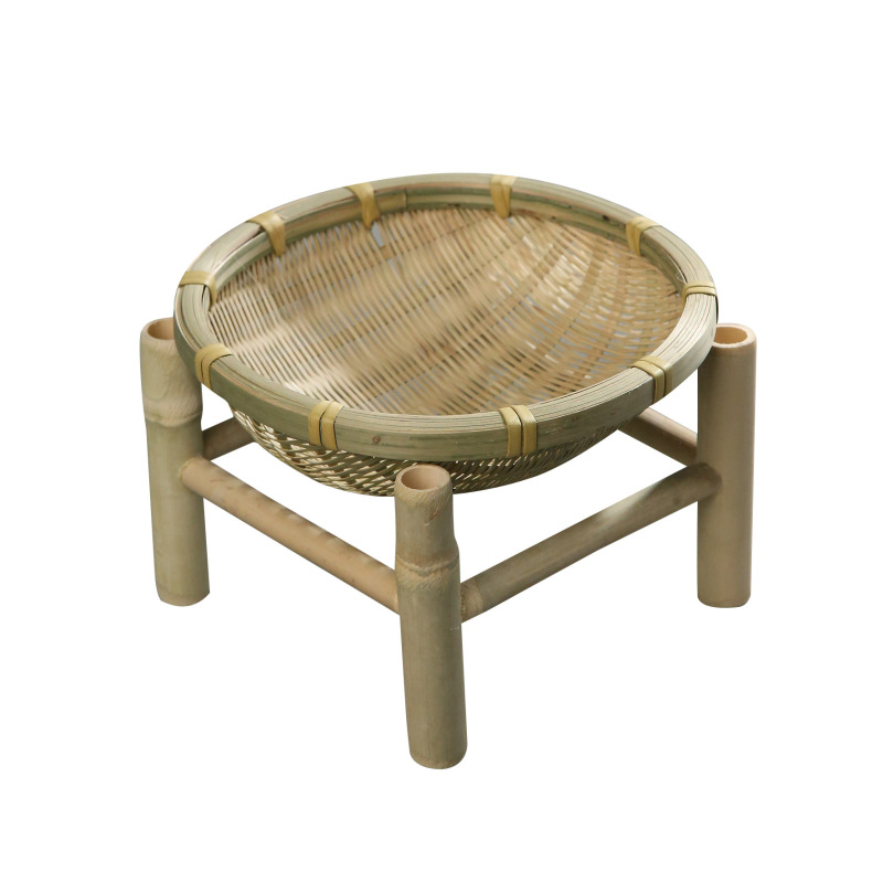 Handmade Round Bamboo Fruit Bread Flat Woven Trays Basket