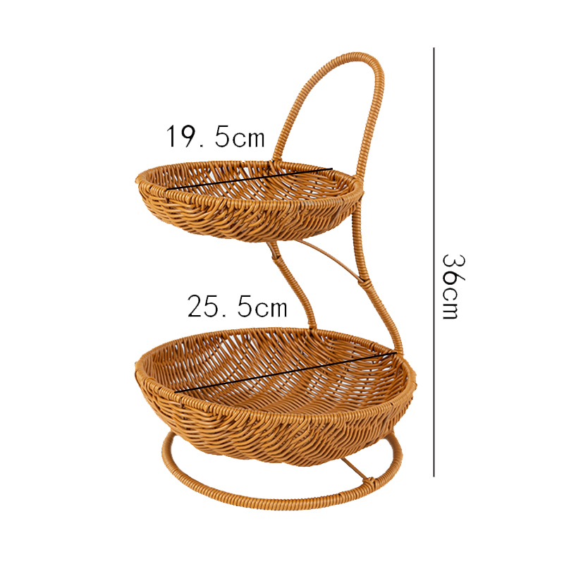 Wicker Rattan Serving Tray Fruit Bread Basket Polywicker Baskets Kitchen Supplies Cupcake Trays with Stand Home Decoration