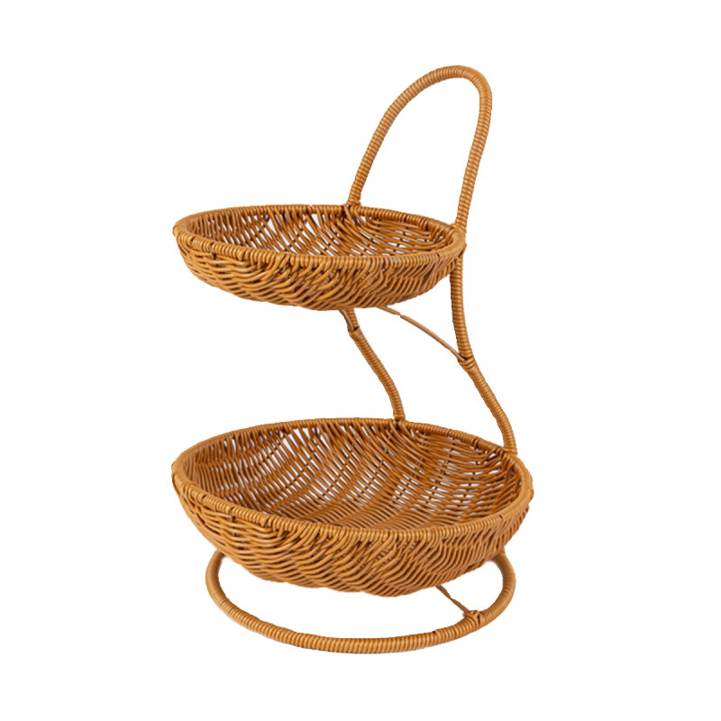 Wicker Rattan Serving Tray Fruit Bread Basket Polywicker Baskets Kitchen Supplies Cupcake Trays with Stand Home Decoration