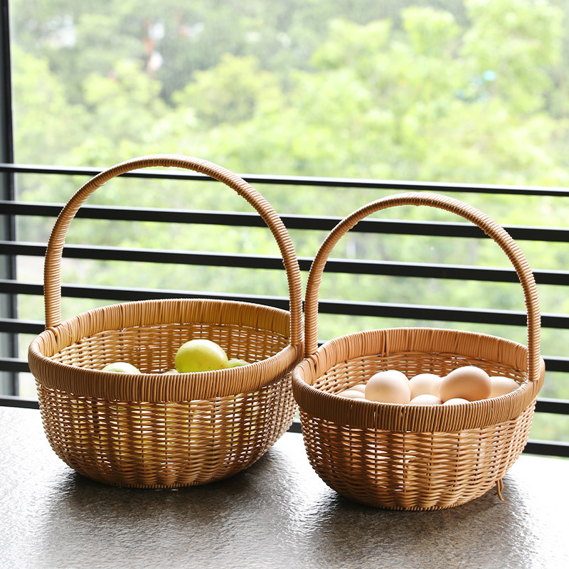 Oval PP Rattan Handwoven Picnic Basket Fruit Egg Storage Basket with Handle